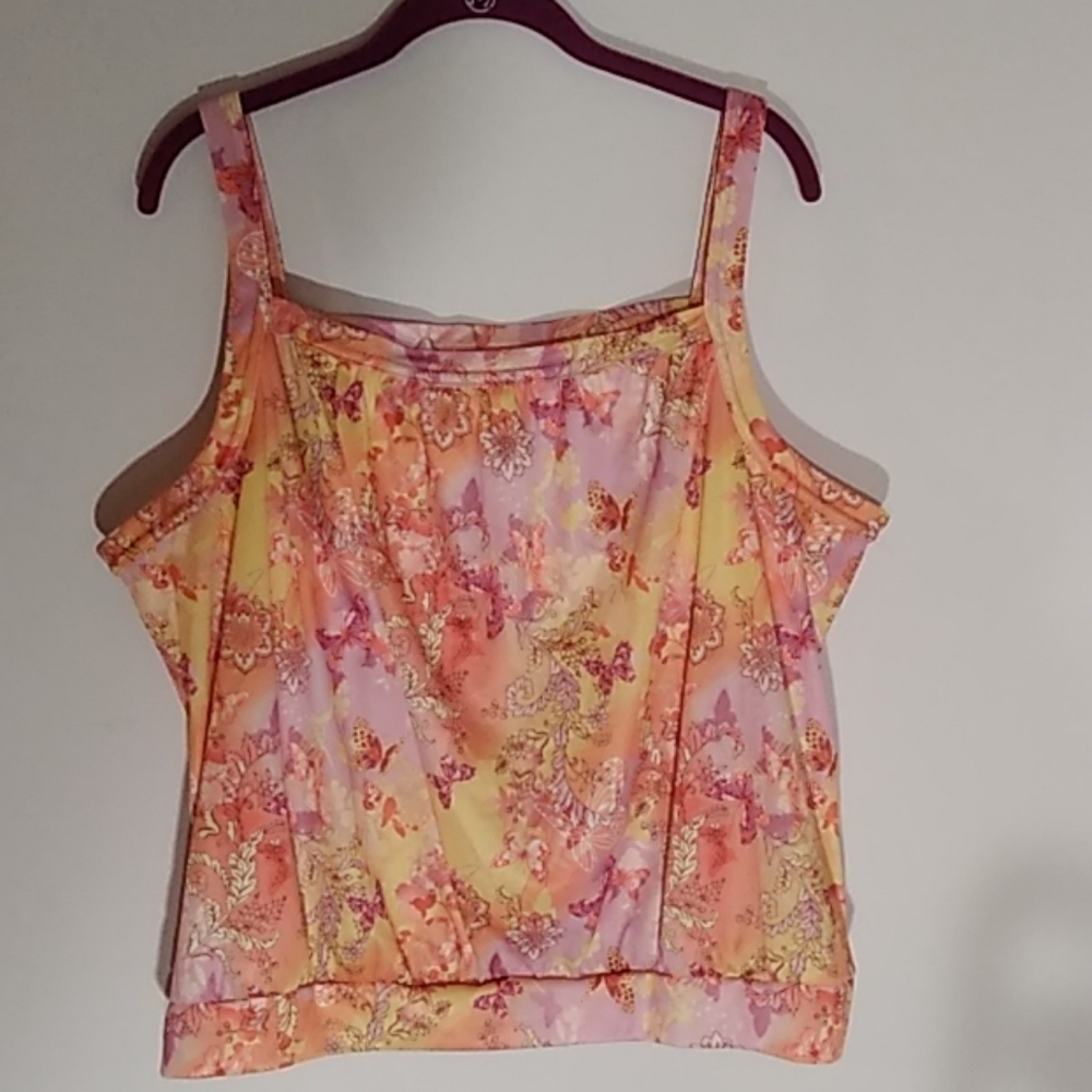 CW Classics 2X Swim Tank Top Floral ButterflyPrint